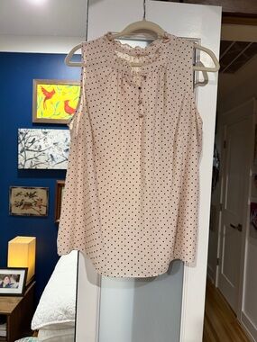 41 Hawthorn Blush Polka Dot Ruffle Neck Sleeveless Top
